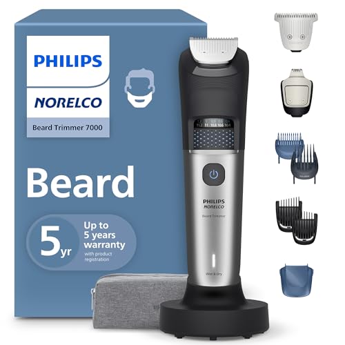 مقلم لحية نوريكو فيليبس 7000 سلسلة 100 مقاوم للماء للرجال 40 إعداد لقفل طول الشعر تقنية BeardSense لتكيف الطاقة رؤوس مقلم TBlade قاعدة شحن BT767040